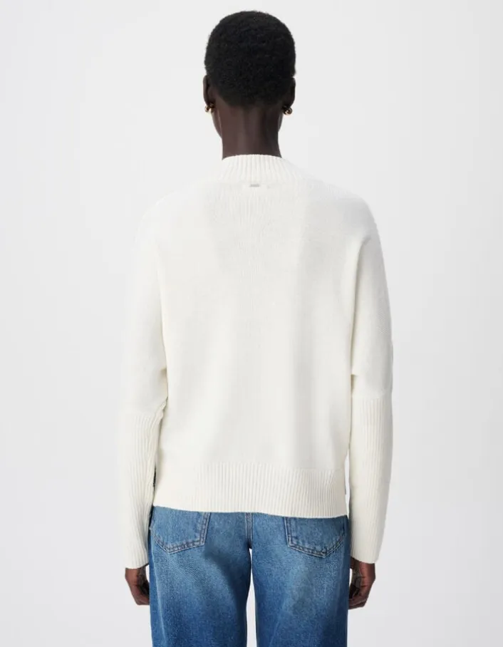 Pull blanc tricot 100% laine motif torsades Femme