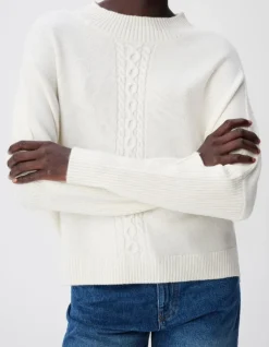 Pull blanc tricot 100% laine motif torsades Femme