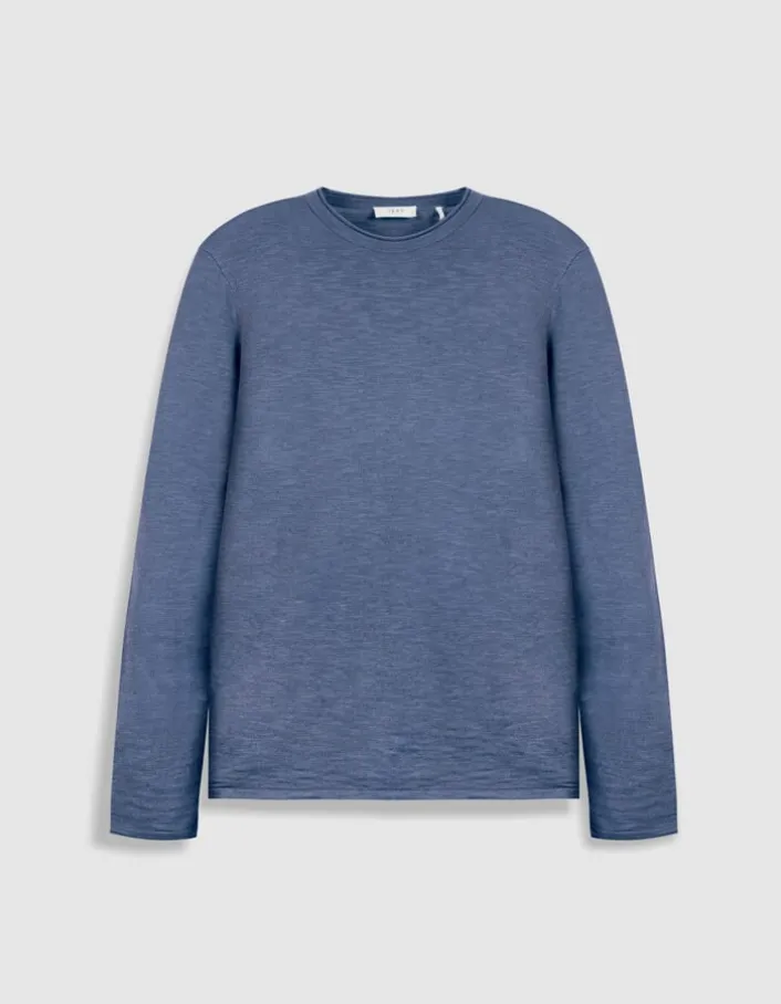 Pull bleu tricot flammé Homme