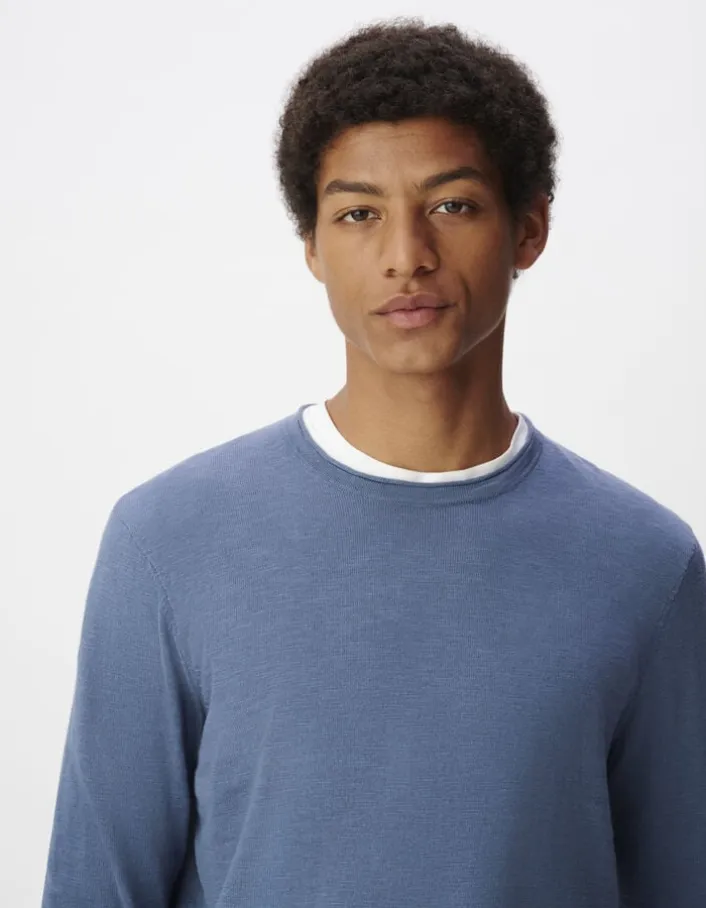 Pull bleu tricot flammé Homme