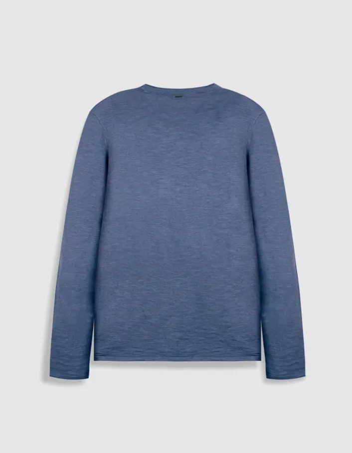 Pull bleu tricot flammé Homme