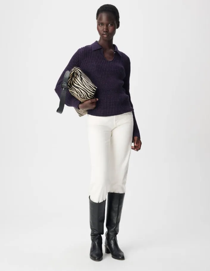 Pull bordeaux et noir tricot mouliné goutte devant Femme