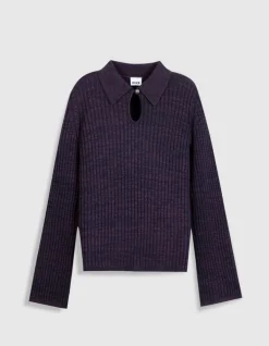 Pull bordeaux et noir tricot mouliné goutte devant Femme