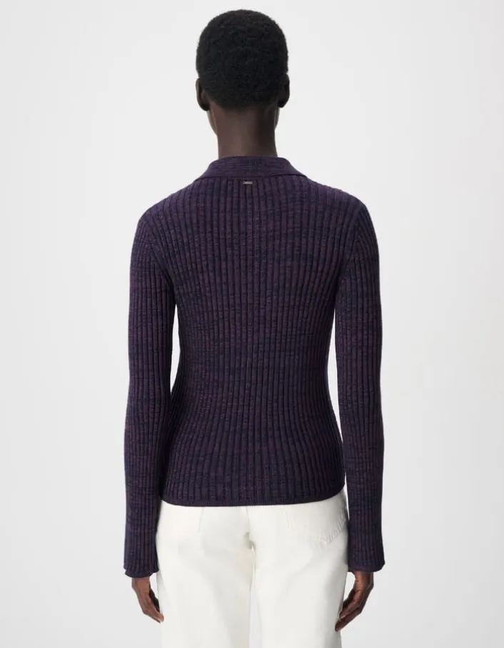 Pull bordeaux et noir tricot mouliné goutte devant Femme