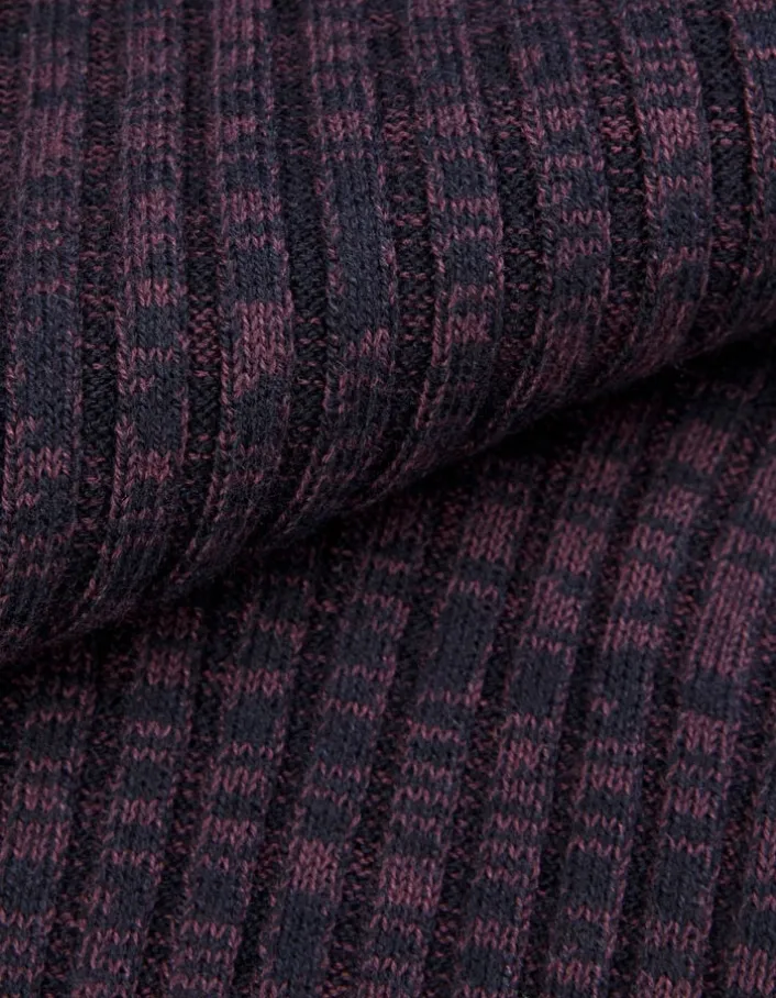 Pull bordeaux et noir tricot mouliné goutte devant Femme