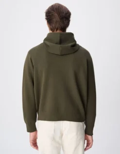 Pull capuche kaki tricot poche kangourou Homme