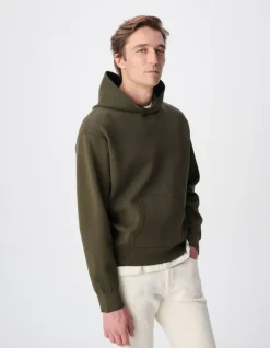Pull capuche kaki tricot poche kangourou Homme