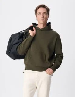 Pull capuche kaki tricot poche kangourou Homme