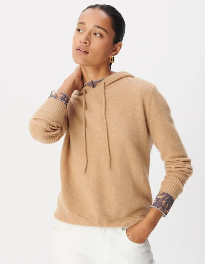Pull à capuche marron tricot 100% cachemire Femme