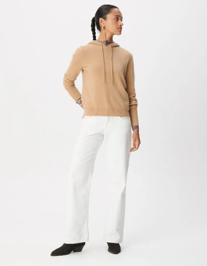 Pull à capuche marron tricot 100% cachemire Femme