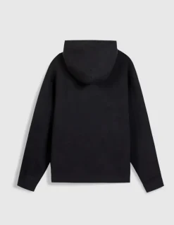 Pull capuche noir tricot poche kangourou Homme