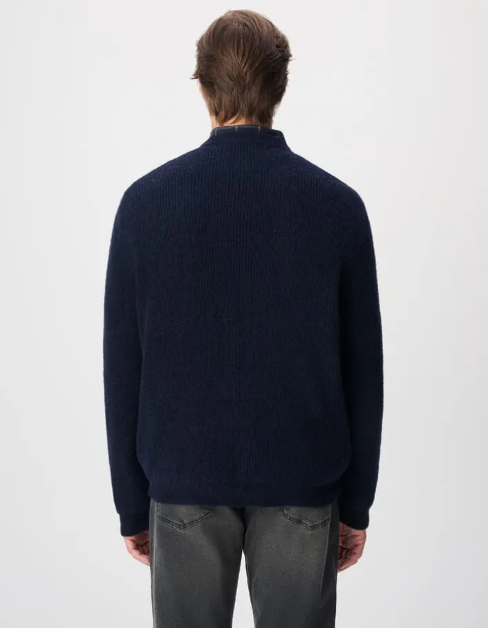 Pull col bateau marine clair tricot mousseux Homme