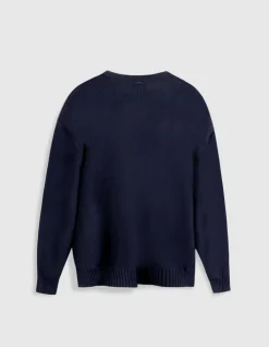 Pull col bateau marine tricot nid d'abeille Homme