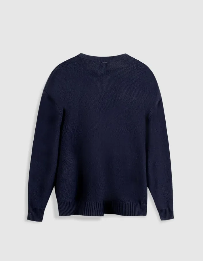 Pull col bateau marine tricot nid d'abeille Homme