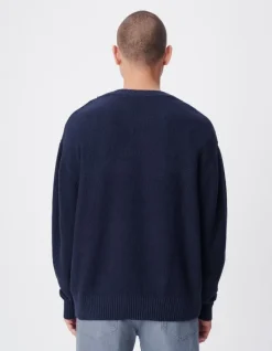 Pull col bateau marine tricot nid d'abeille Homme