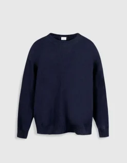 Pull col bateau marine tricot nid d'abeille Homme