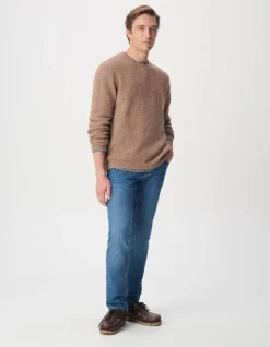 Pull col bateau marron clair tricot mousseux Homme
