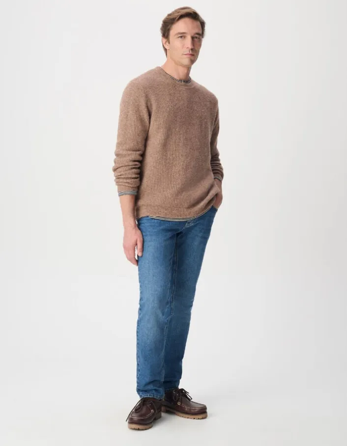 Pull col bateau marron clair tricot mousseux Homme