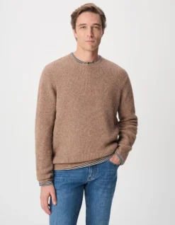 Pull col bateau marron clair tricot mousseux Homme