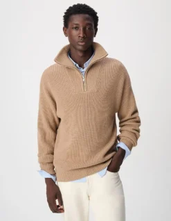 Pull col camionneur camel tricot côtelé Homme