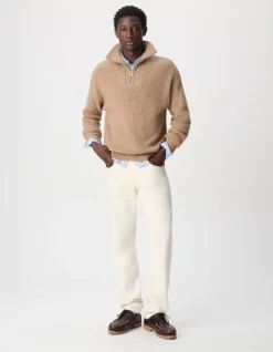 Pull col camionneur camel tricot côtelé Homme