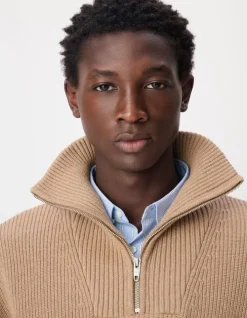 Pull col camionneur camel tricot côtelé Homme