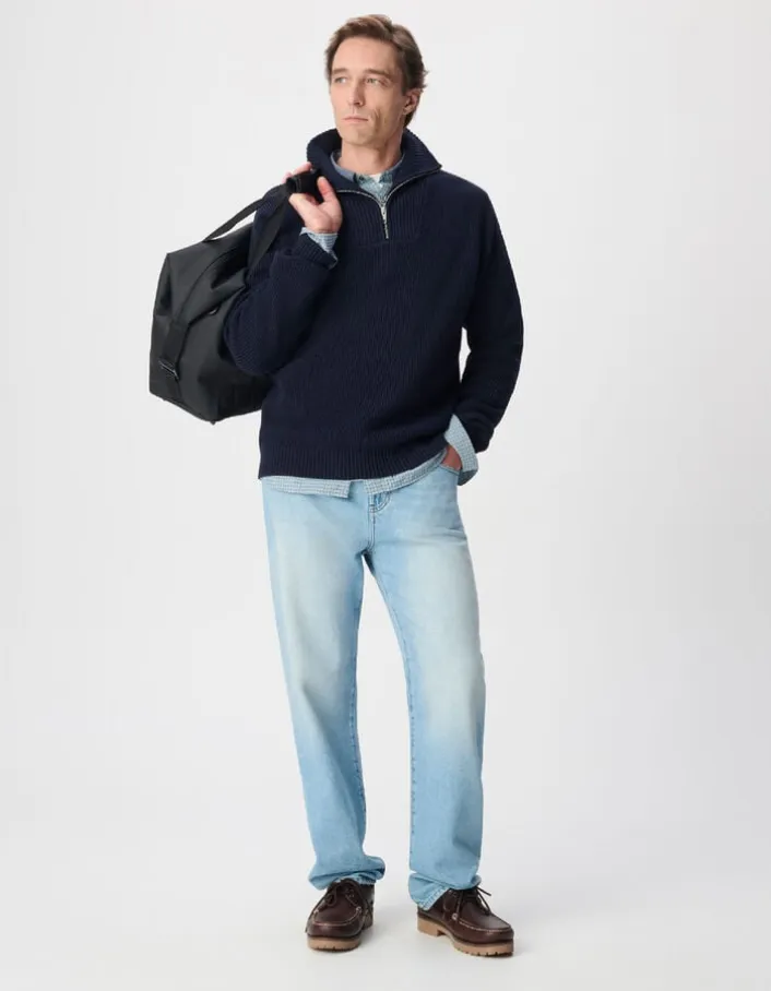 Pull col camionneur marine tricot côtelé Homme