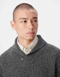 Pull col châle gris tricot à grosses côtes Homme