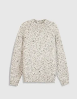 Pull col montant beige tricot mouliné Femme