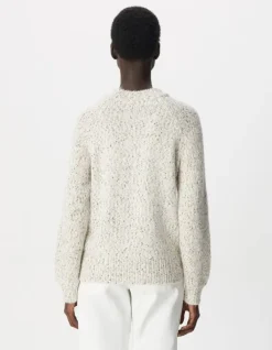 Pull col montant beige tricot mouliné Femme