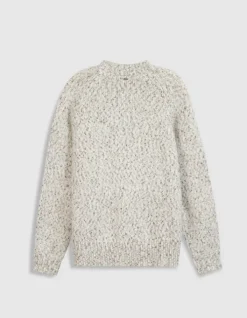 Pull col montant beige tricot mouliné Femme