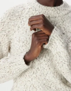 Pull col montant beige tricot mouliné Femme