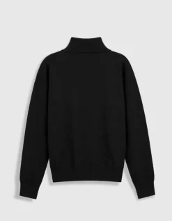Pull col montant noir tricot boutons strass épaules Femme
