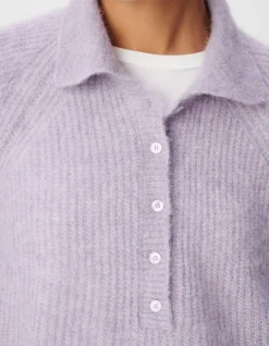 Pull col polo lavande tricot Femme