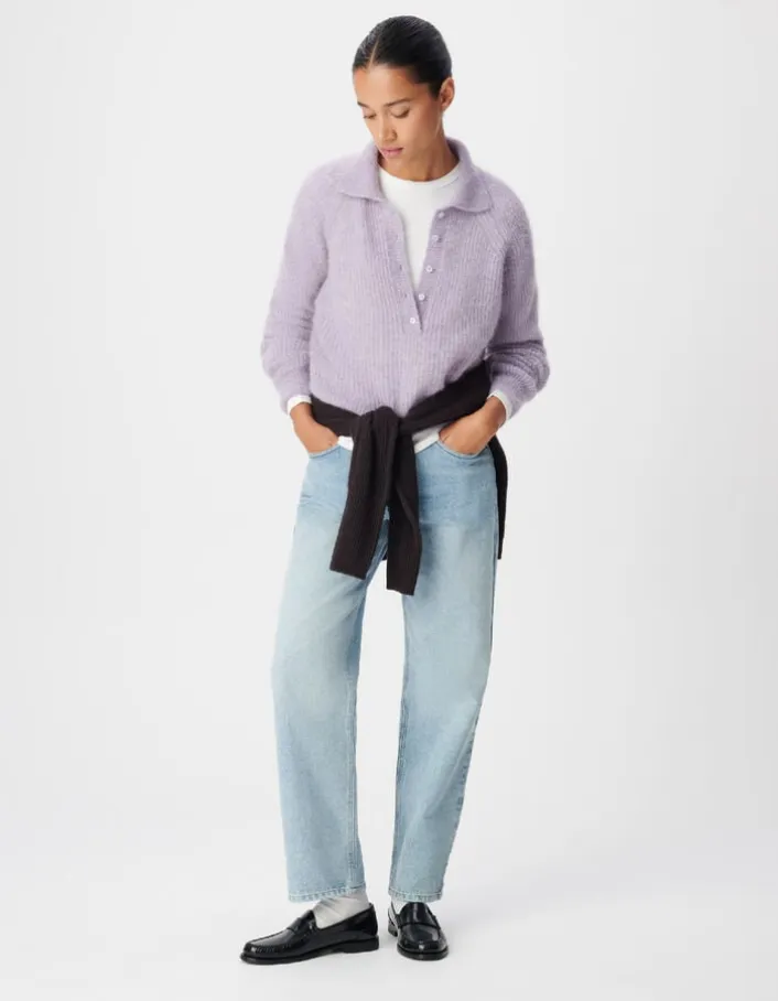 Pull col polo lavande tricot Femme