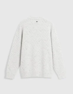 Pull col rond blanc chiné tricot avec torsades Homme
