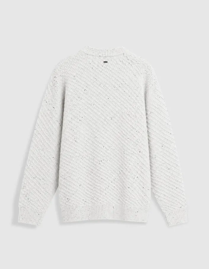 Pull col rond blanc chiné tricot avec torsades Homme