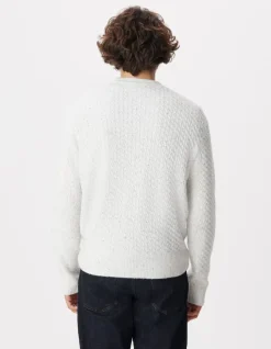 Pull col rond blanc chiné tricot avec torsades Homme