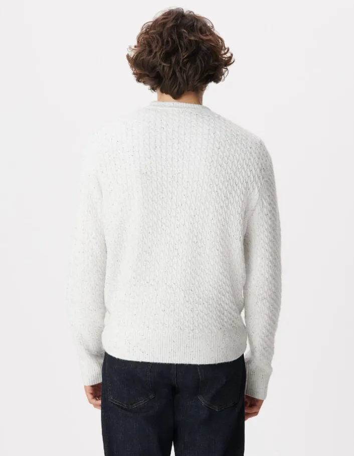Pull col rond blanc chiné tricot avec torsades Homme