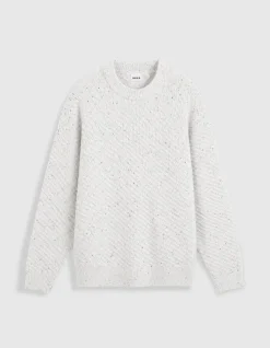 Pull col rond blanc chiné tricot avec torsades Homme