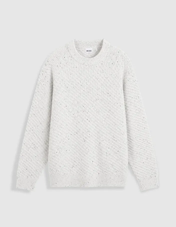 Pull col rond blanc chiné tricot avec torsades Homme