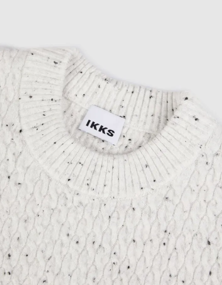 Pull col rond blanc chiné tricot avec torsades Homme
