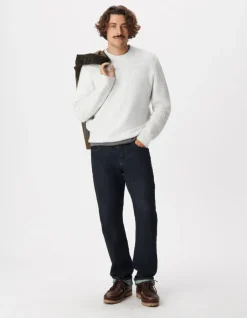 Pull col rond blanc chiné tricot avec torsades Homme