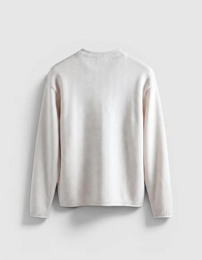 Pull col rond blanc tricot coton Femme