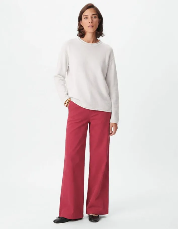 Pull col rond blanc tricot coton Femme
