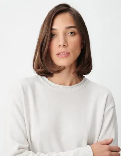 Pull col rond blanc tricot coton Femme
