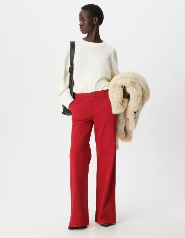 Pull col rond blanc tricot points fantaisie Femme