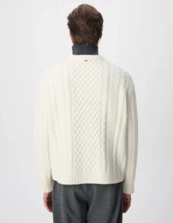 Pull col rond blanc tricot points torsades Homme
