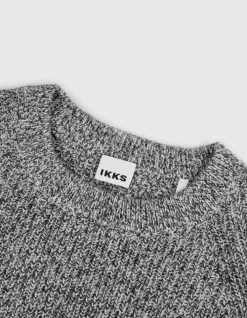 Pull col rond gris tricot mouliné Homme