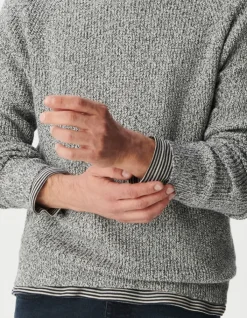 Pull col rond gris tricot mouliné Homme